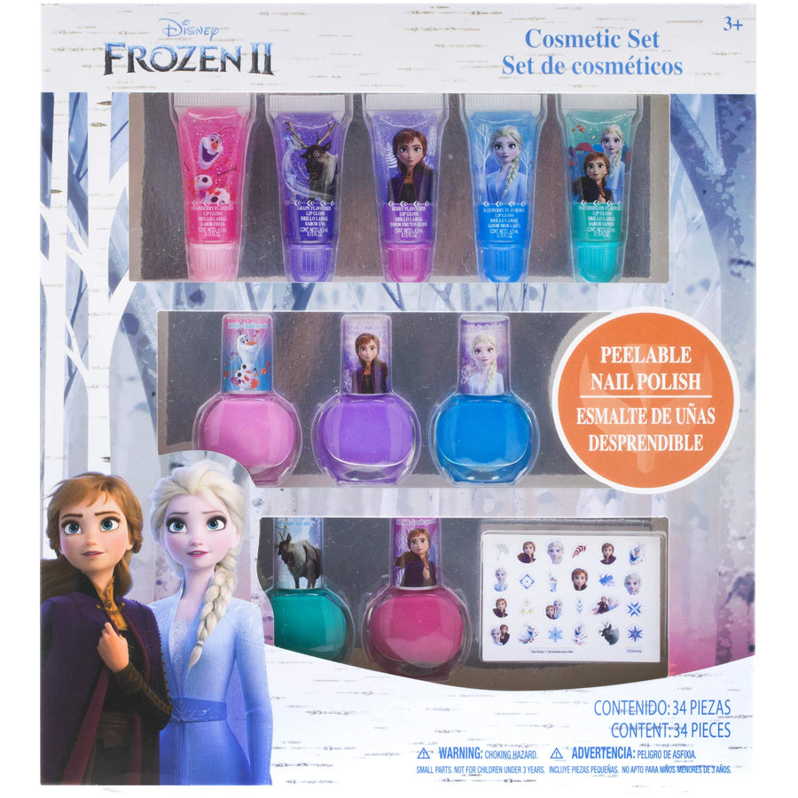 Disney Frozen 2 - Townley Girl Super Sparkly Cosmetic Makeup Set for Girls with Lip Gloss Nail Polish Nail Stickers - 11 Pcs|Perfect for Parties Sleepovers Makeovers| Birthday Gift for Girls 3 Yrs+
