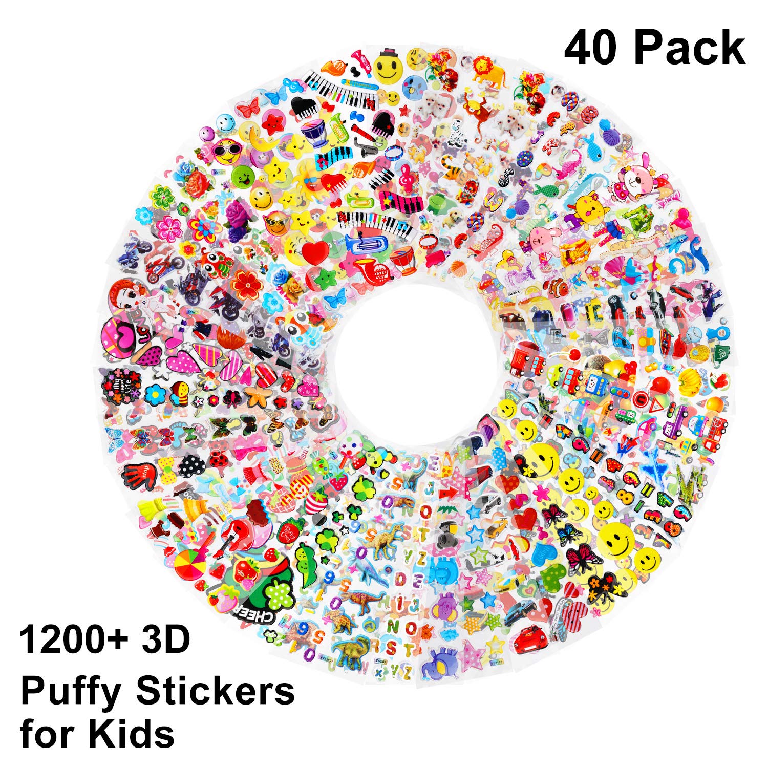 Sticker Sheets Stickers for Kids - 40 Different Kids Bulk Stickers 1200+ Fun Stickers for Girls Boy Stickers Kids Stickers for Toddlers Puffy Stickers Assorted Scrapbook Stickers Dress Up Sticker