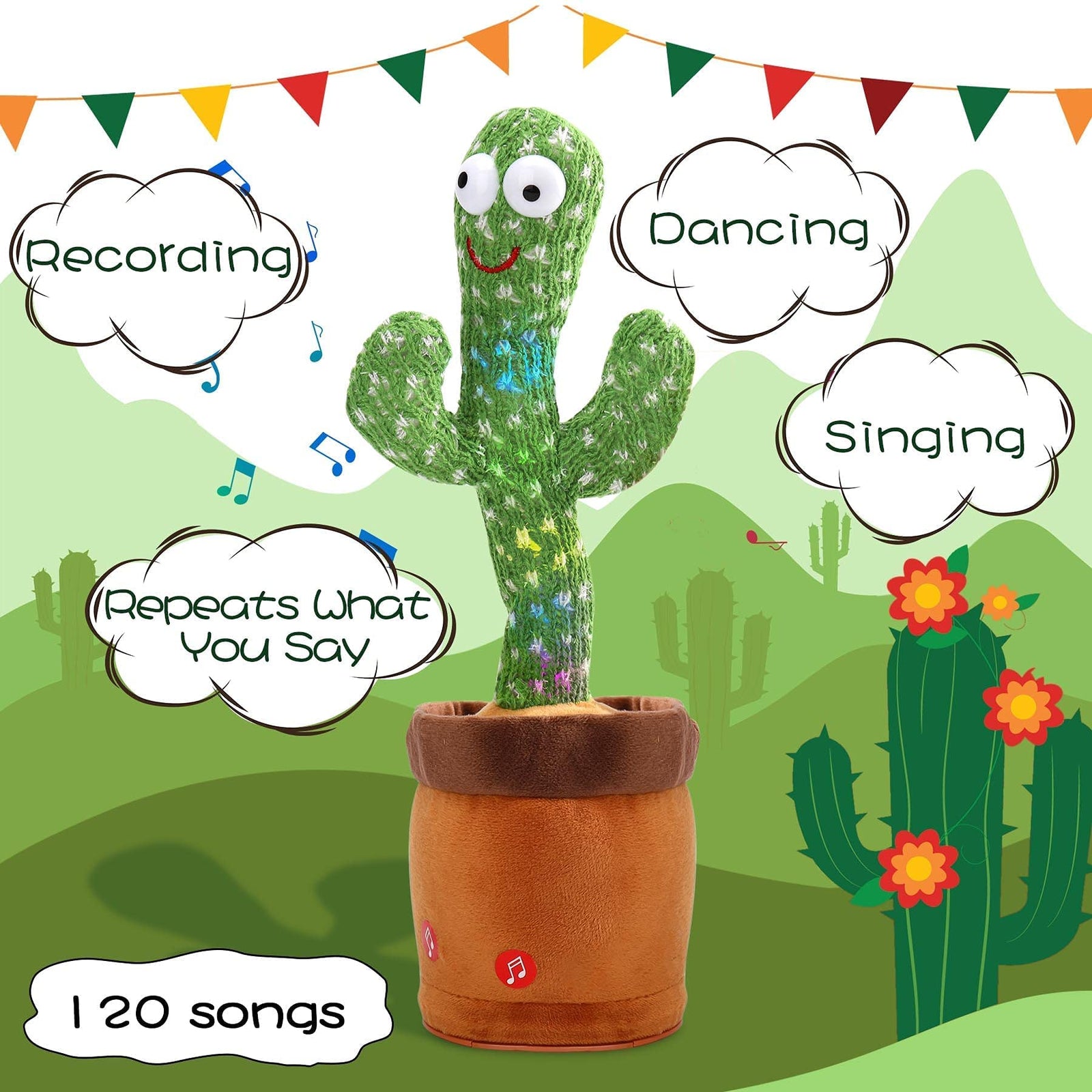 MIAODAM Dancing Cactus Talking Toy, Wriggle Singing Cactus Repeats What You Say, Soft Plush Talking Toy Electric Speaking Cactus Baby Toys Funny Creative Kids Toy