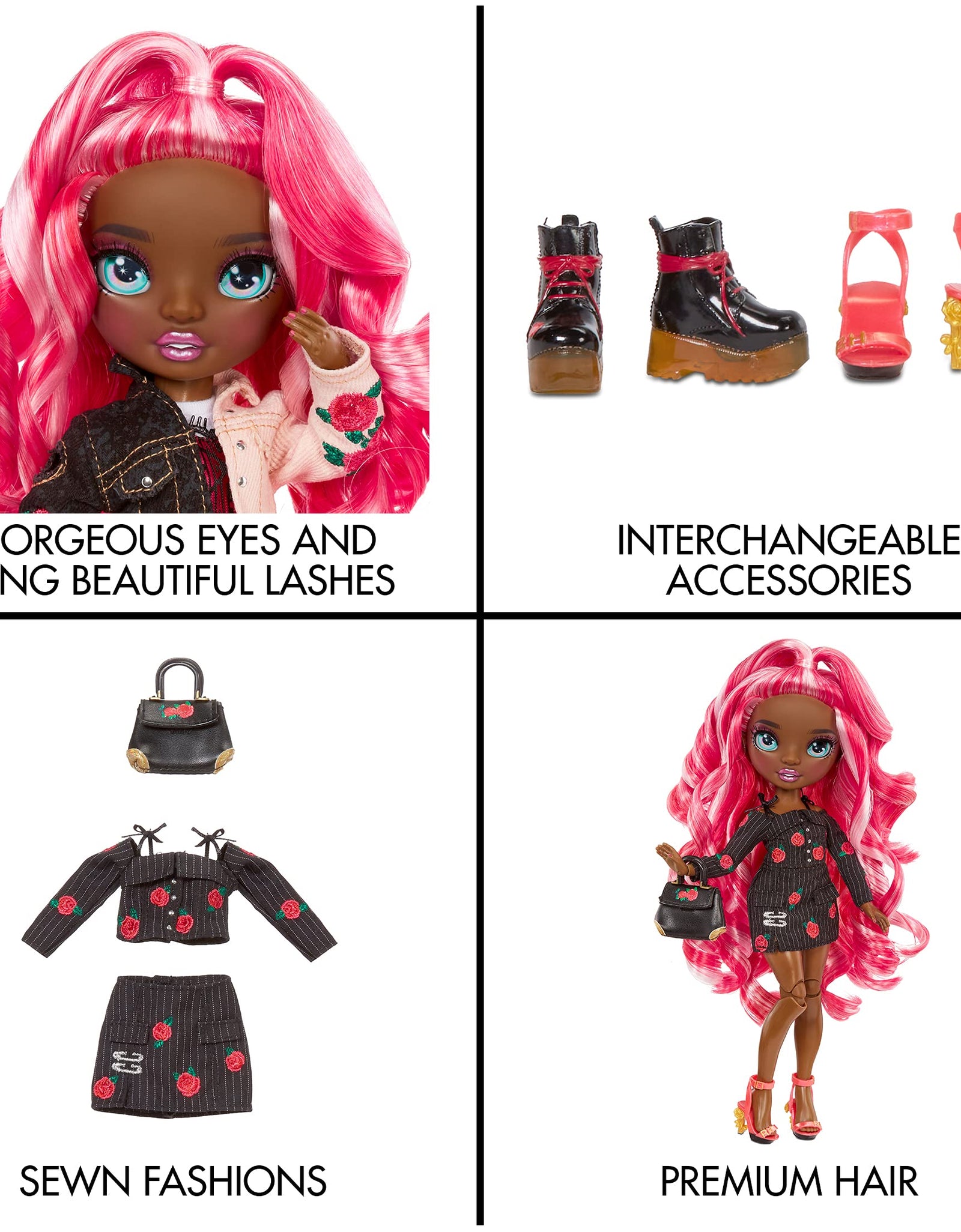 Rainbow High Series 3 Daria Roselyn Fashion Doll – Rose (Pinkish Red) with 2 Designer Outfits to Mix & Match with Accessories, Gift for Kids and Collectors, Toys for Kids Ages 6 7 8+ to 12 Years Old