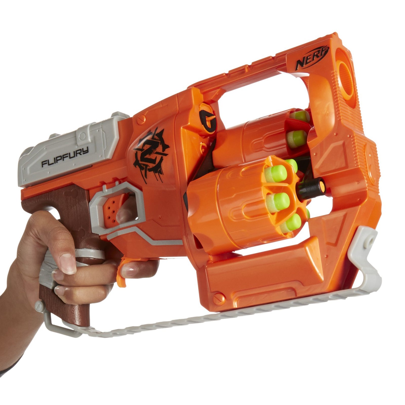 NERF Zombie Strike FlipFury Blaster -- 2 Flipping 6-Dart Drums -- Fire 6 Darts, Flip, Fire 6 More -- 12 Zombie Strike Elite Darts