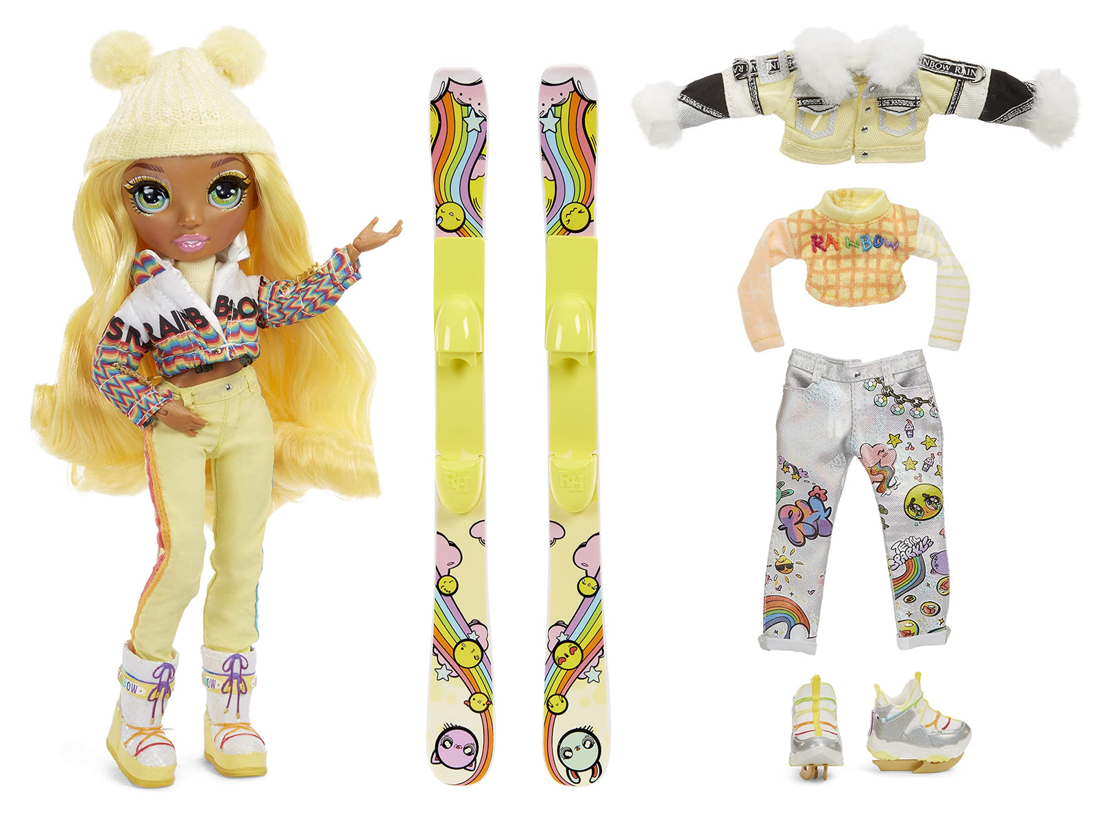 Rainbow High Winter Break Sunny Madison – Yellow Fashion Doll and Playset with 2 Designer Outfits, Pair of Skis & Accessories, Gift for Kids and Collectors, Toys for Kids Ages 6 7 8+ to 12 Years Old