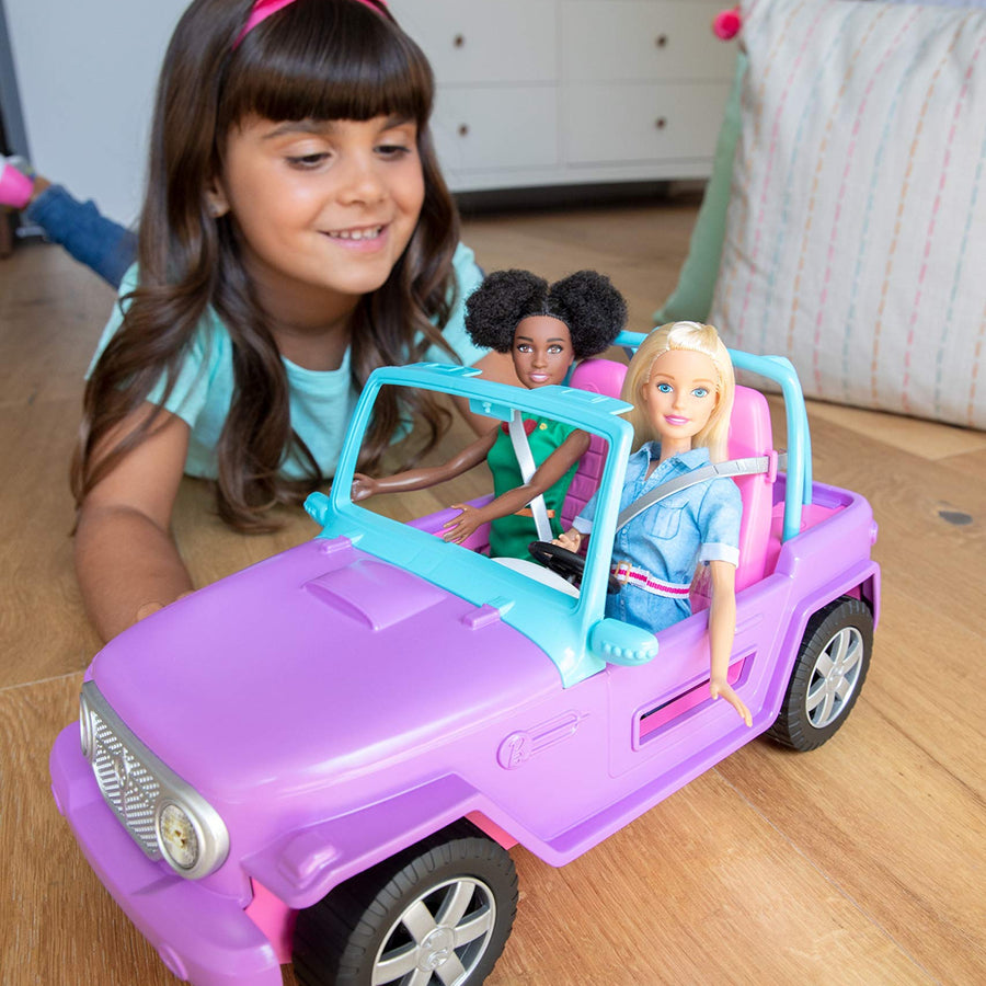 Barbie Off-Road Vehicle, Purple with Pink Seats and Rolling Wheels, 2 Seats, Gift for 3 to 7 Year Olds