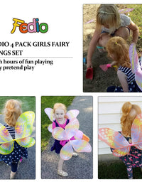 Girls Fairy Wings fedio 4 Pack Princess Butterfly Costume Wings Set for Kids Dress up Birthday Party(Ages 3-6 Years) (Fairy wings- (2019 style 4 Pack))
