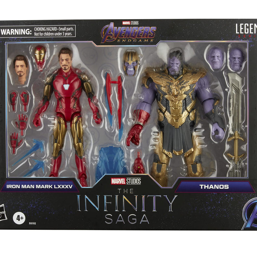 Marvel Hasbro Legends Series 6-inch Scale Action Figure 2-Pack Toy Iron Man Mark 85 vs. Thanos, Infinity Saga Character, Premium Design, 2 Figures and 8 Accessories