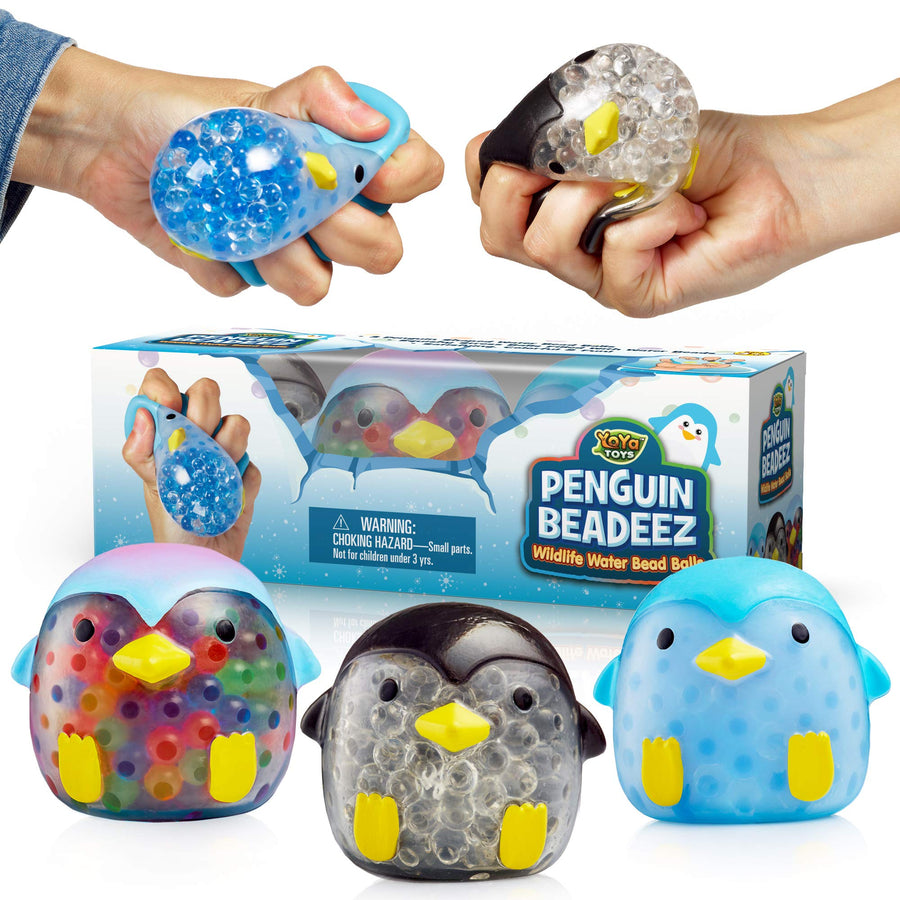 YoYa Toys Beadeez Penguin Stress Relief Balls (Set of 3) - Anxiety Relief Squeezing Squishy Balls for Kids and Adults - Funny Fidget Sensory Toy Filled with Water Beads - ADHD Hand Finger Exerciser