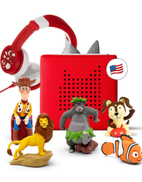 Toniebox Audio Player Starter Set with Woody, Simba, Nemo, Baloo, Playtime Puppy, and Foldable Headphones Imagination Building, Screen-Free Digital Listening Experience for Stories & Music - Red
