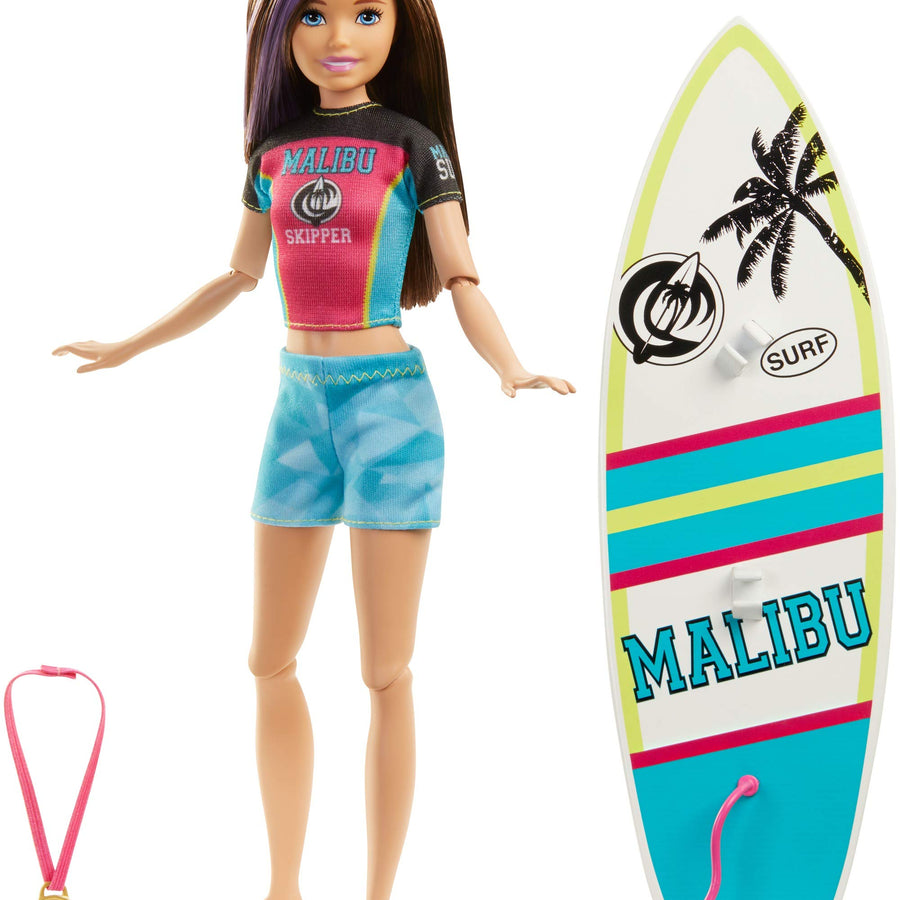Barbie Dreamhouse Adventures Skipper Surf Doll, approx. 11-inch in Surfing Fashion, with Accessories