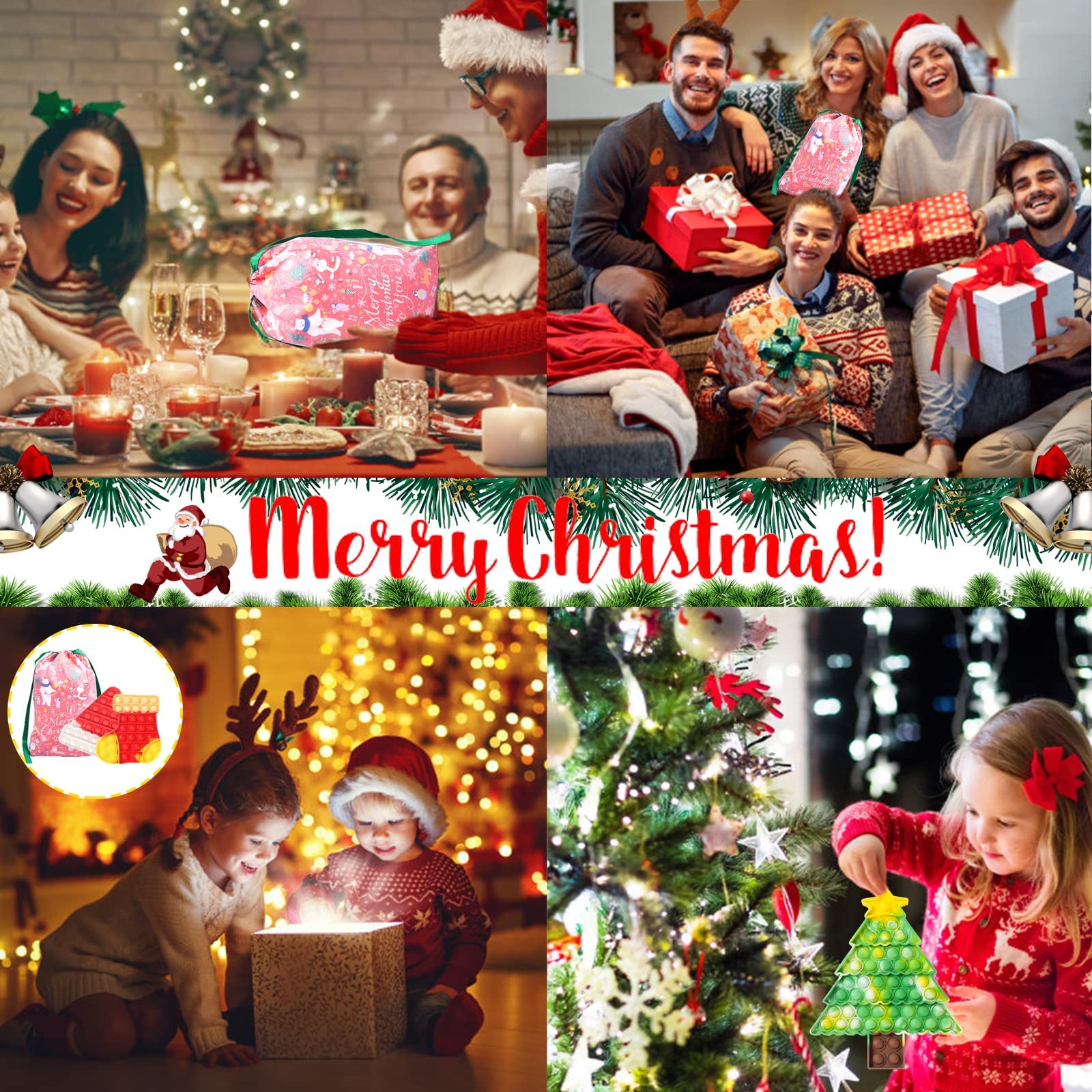 6Pack Christmas Pop Fidget Toys Pack for Kids Girls Boys with 2 Keychain its Push Bubble Sensory Toy Poppers Christmas Stockings Party Gifts Stress Autism Relief for Adults