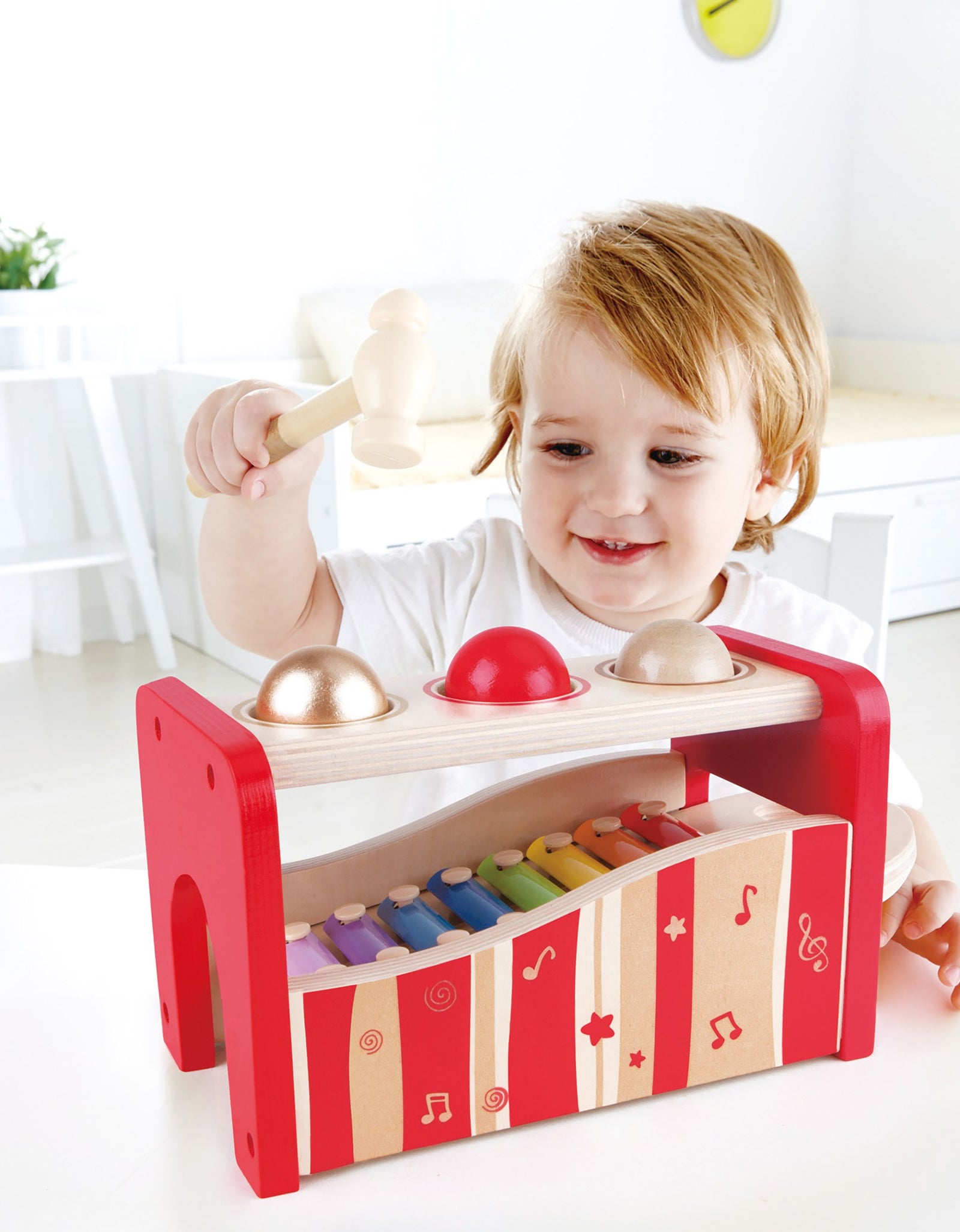 Hape Pound & Tap Bench with Slide Out Xylophone - Award Winning Durable Wooden Musical Pounding Toy for Toddlers, Multifunctional and Bright Colours, Yellow