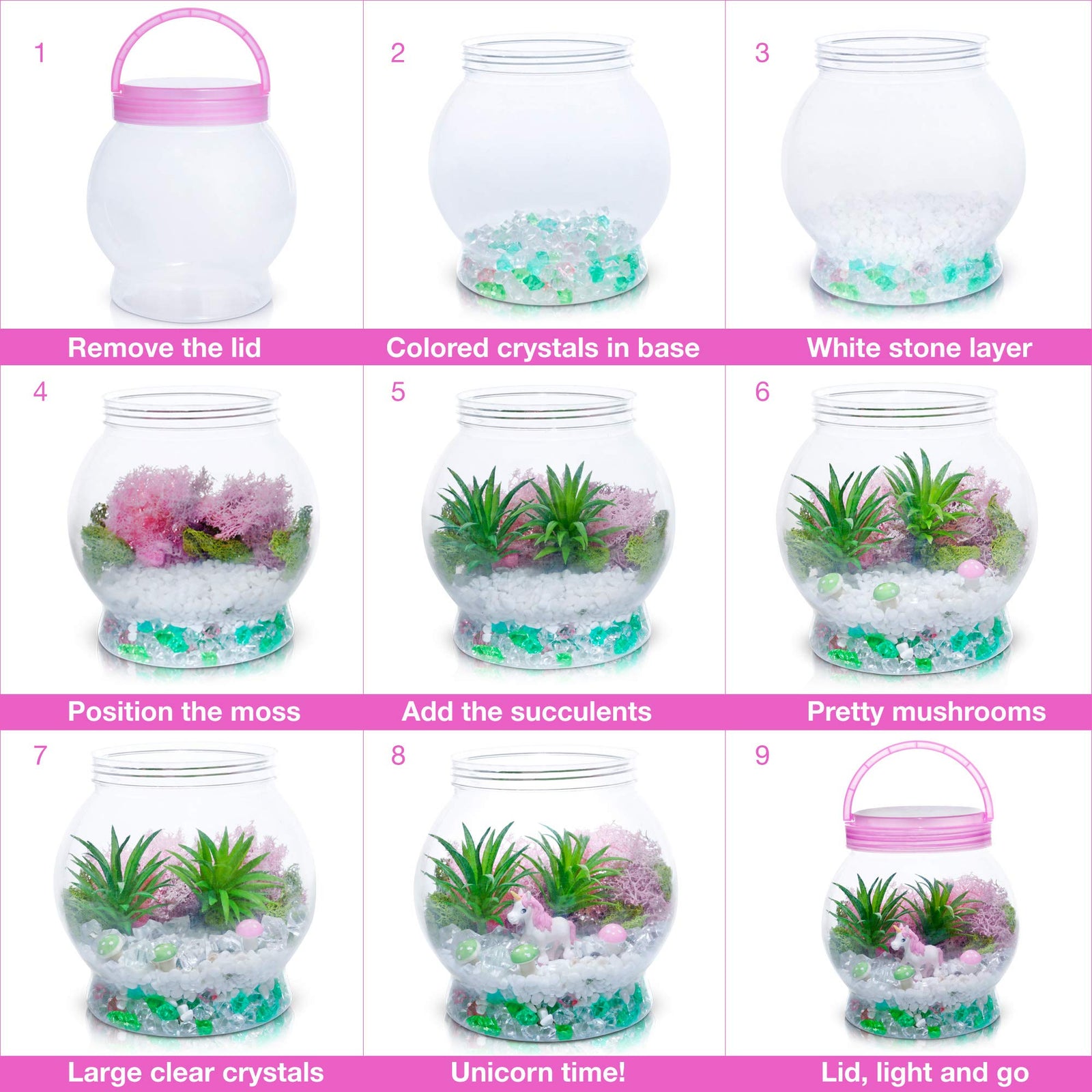 DIY Light up Unicorn Terrarium Kit for Kids with LED Light - Create Your Own Magical Mini Plant Garden in a Jar - Unicorn Gifts For Girls - Crafts, Kits, Unicorn Stuff, Bedroom Decor