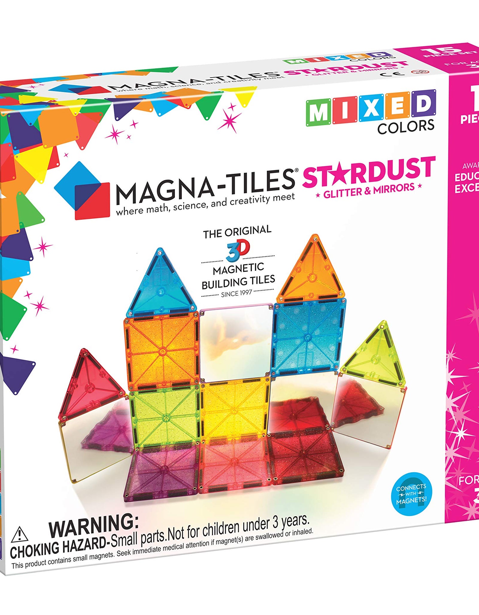 Magna Tiles Stardust Set, The Original Magnetic Building Tiles for Creative Open-Ended Play, Educational Toys for Children Ages 3 Years + (15 Pieces Including Glitter and Mirrors)