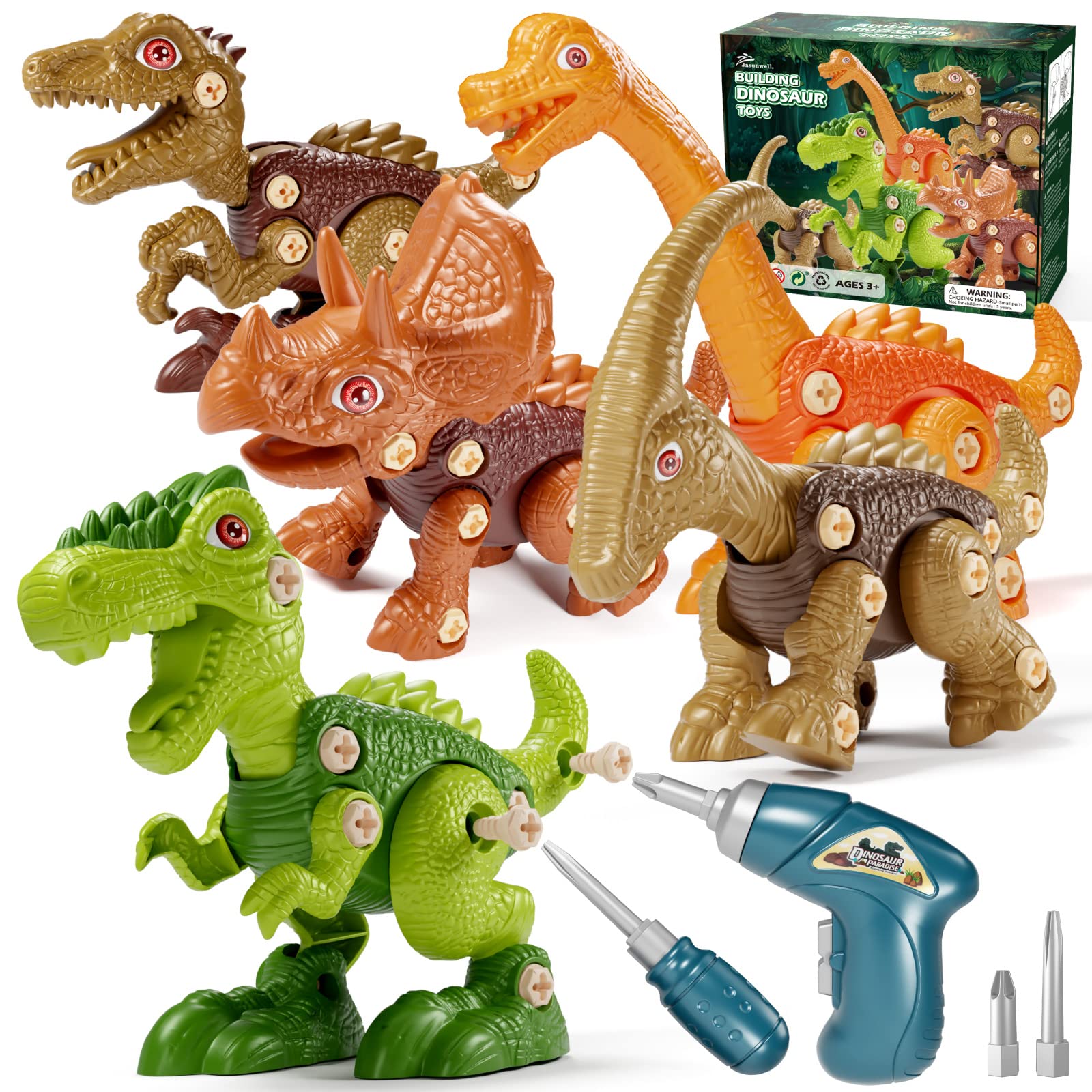 Jasonwell Kids Building Dinosaur Toys - Boys STEM Educational Take Apart Construction Set Learning Kit Creative Activities Games Birthday Gifts for Toddlers Girls Age 3 4 5 6 7 8 Years Old (5PCS)