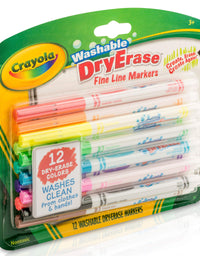 Crayola 98-5912 Washable Dry-Erase Fine Line Markers, 12 Classic Colors Non-Toxic Art Tools for Kids & Toddlers 3 & Up, Easy Clean Up, Won't Stain Hands or Clothes, Great for Classrooms
