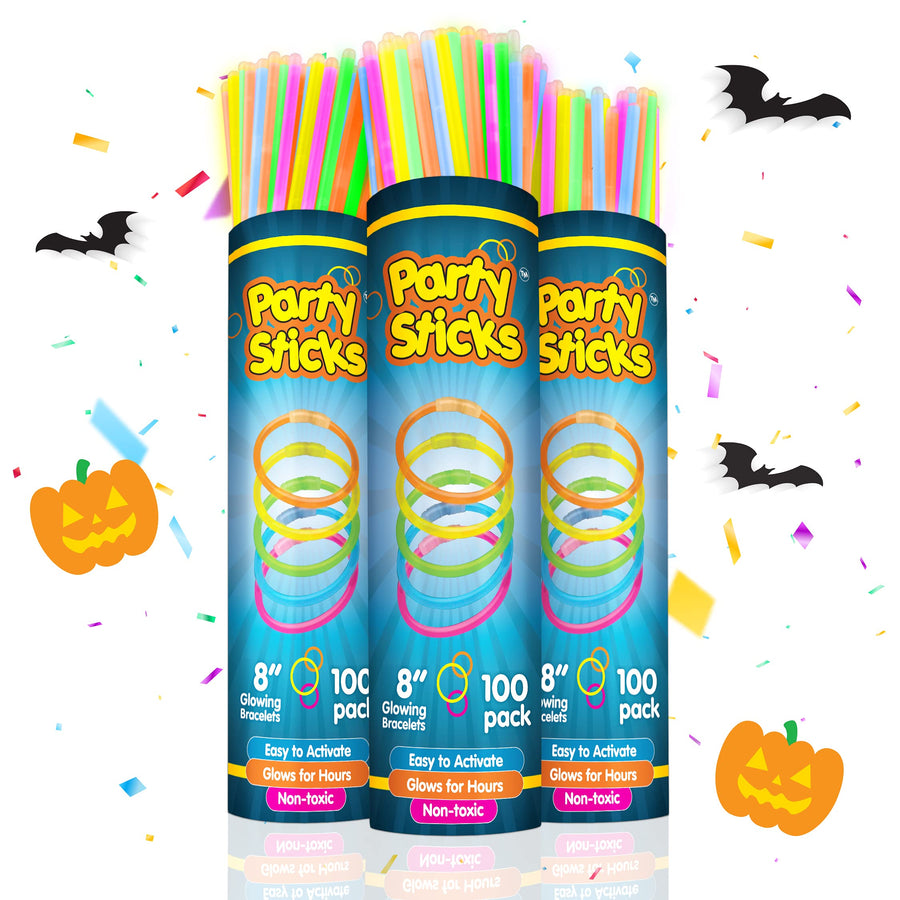 PartySticks Glow Sticks Party Supplies 300pk - 8 Inch Glow in The Dark Light Up Sticks Party Favors, Glow Party Decorations, Neon Party Glow Necklaces and Glow Bracelets with Connectors