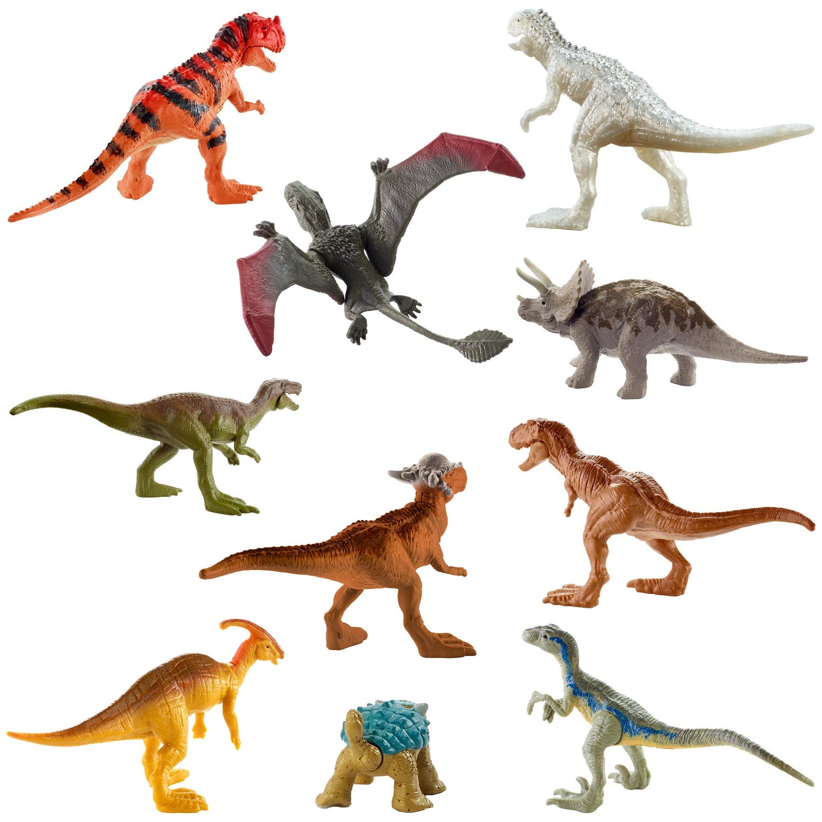 Jurassic World Camp Cretaceous Multipack with 10 Mini Dinosaur Action Figures, Realistic Sculpting & One or More Movable Articulation Points Iconic to Its Species, 4 Years Old & Up [Amazon Exclusive]