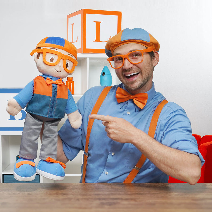 Blippi Get Ready and Play Plush - 20-inch Dress Up Plush with Sounds, Teaches Children to Tie Shoes, Button Shirts, Snap Suspenders, Zip Vest-Jacket, Roll Sleeves and Socks and More - Amazon Exclusive