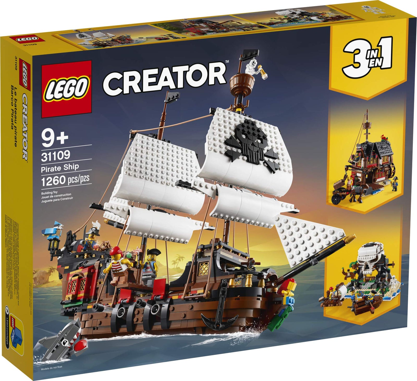 LEGO Creator 3in1 Pirate Ship 31109 Building Playset for Kids who Love Pirates and Model Ships, Makes a Great Gift for Children who Like Creative Play and Adventures (1,260 Pieces)