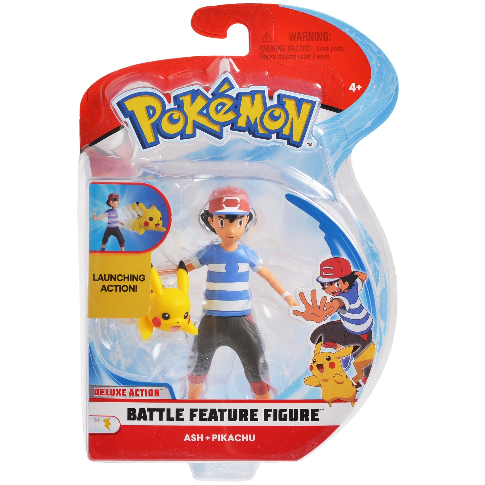 Pokemon 4.5-Inch Feature Battle Action Figure, Features Ash and Launch into Action 2-Inch Pikachu