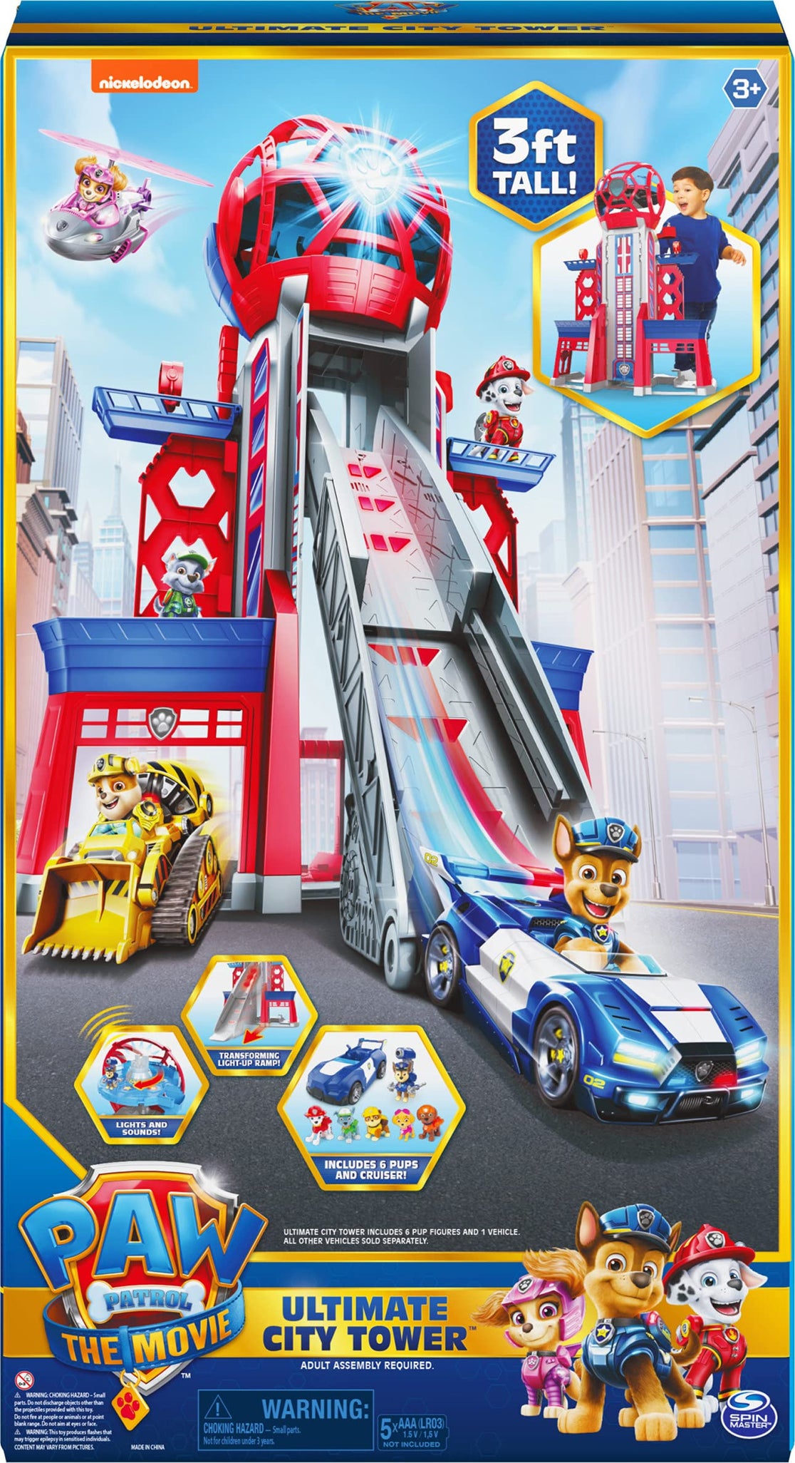 Paw Patrol, Movie Ultimate City 3ft. Tall Transforming Tower with 6 Action Figures, Toy Car, Lights and Sounds, Kids Toys for Ages 3 and up