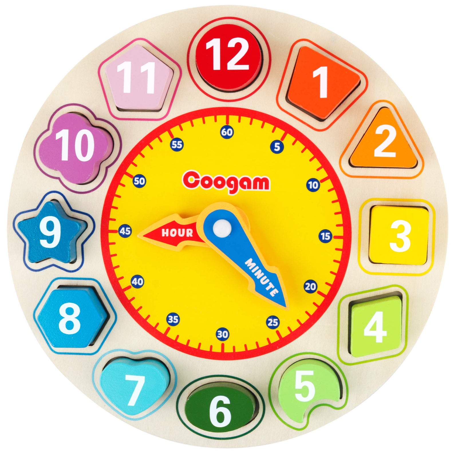 Coogam Wooden Shape Color Sorting Clock – Teaching Time Number Blocks Puzzle Stacking Sorter Jigsaw Montessori Early Learning Educational Toy Gift for Year Old Kids