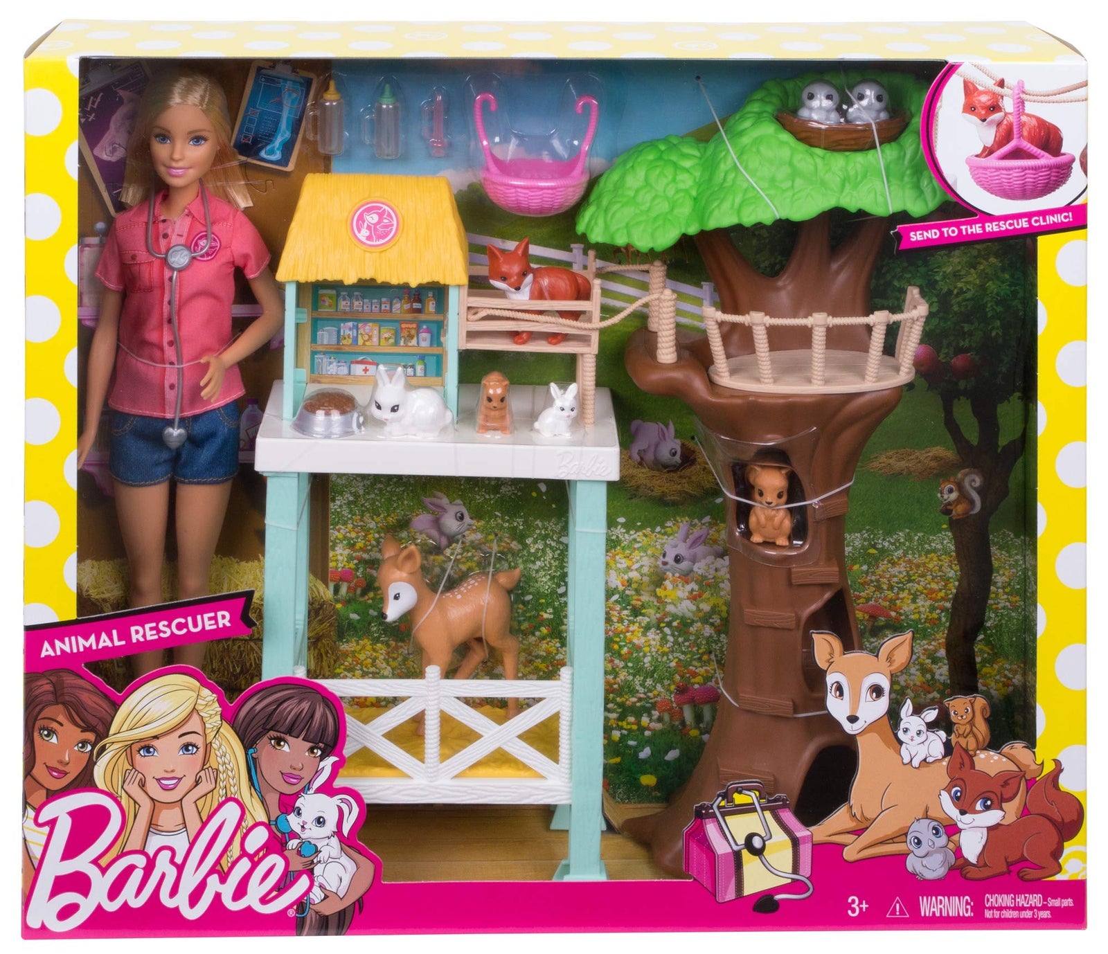 Barbie Doll and Animal Rescue Center with 8 Animals