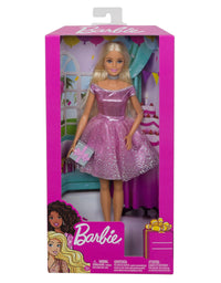 Barbie Happy Birthday Doll, Blonde, Wearing Sparkling Pink Party Dress with Present, Gift for 3 to 7 Year Olds
