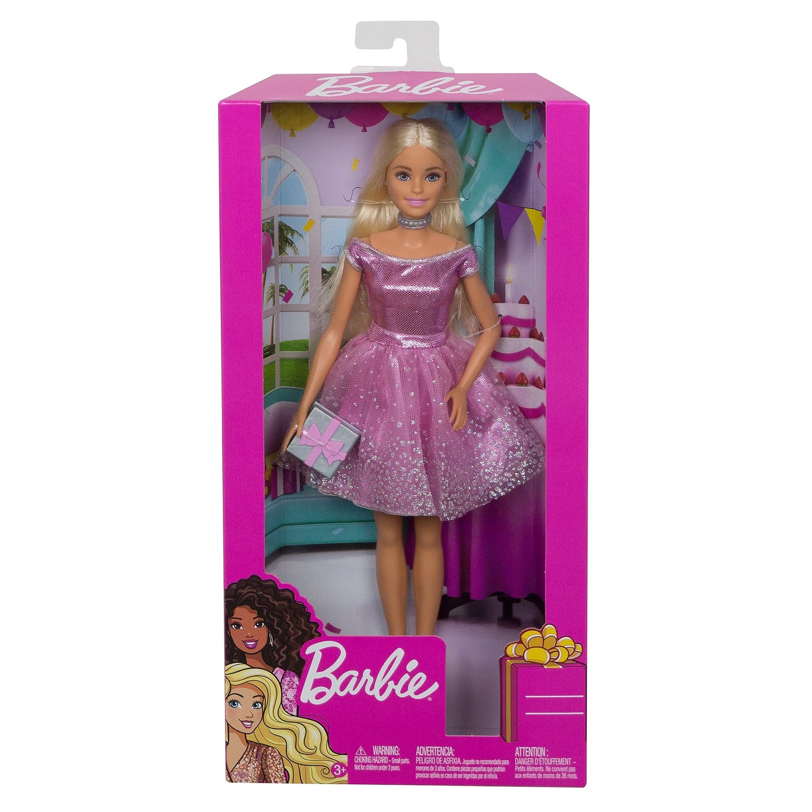 Barbie Happy Birthday Doll, Blonde, Wearing Sparkling Pink Party Dress with Present, Gift for 3 to 7 Year Olds