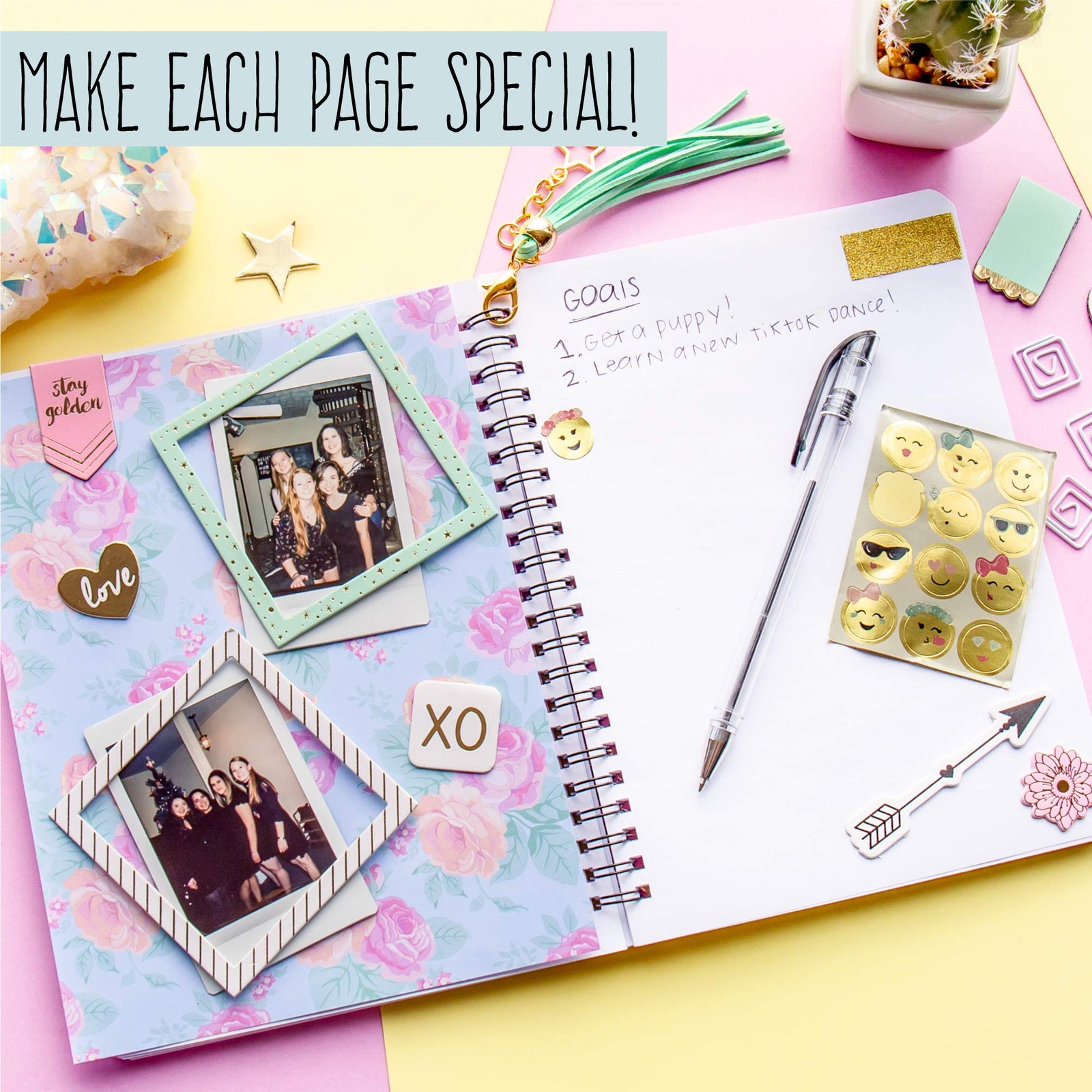 STMT DIY Journaling Set - Personalize & Decorate Your Planner/Organizer/Diary/Journal with Stickers, Gems, Glitter Frames & Clips, Bookmarks, Tassel Keychain - Great Gift Idea for Women and Teen Girls