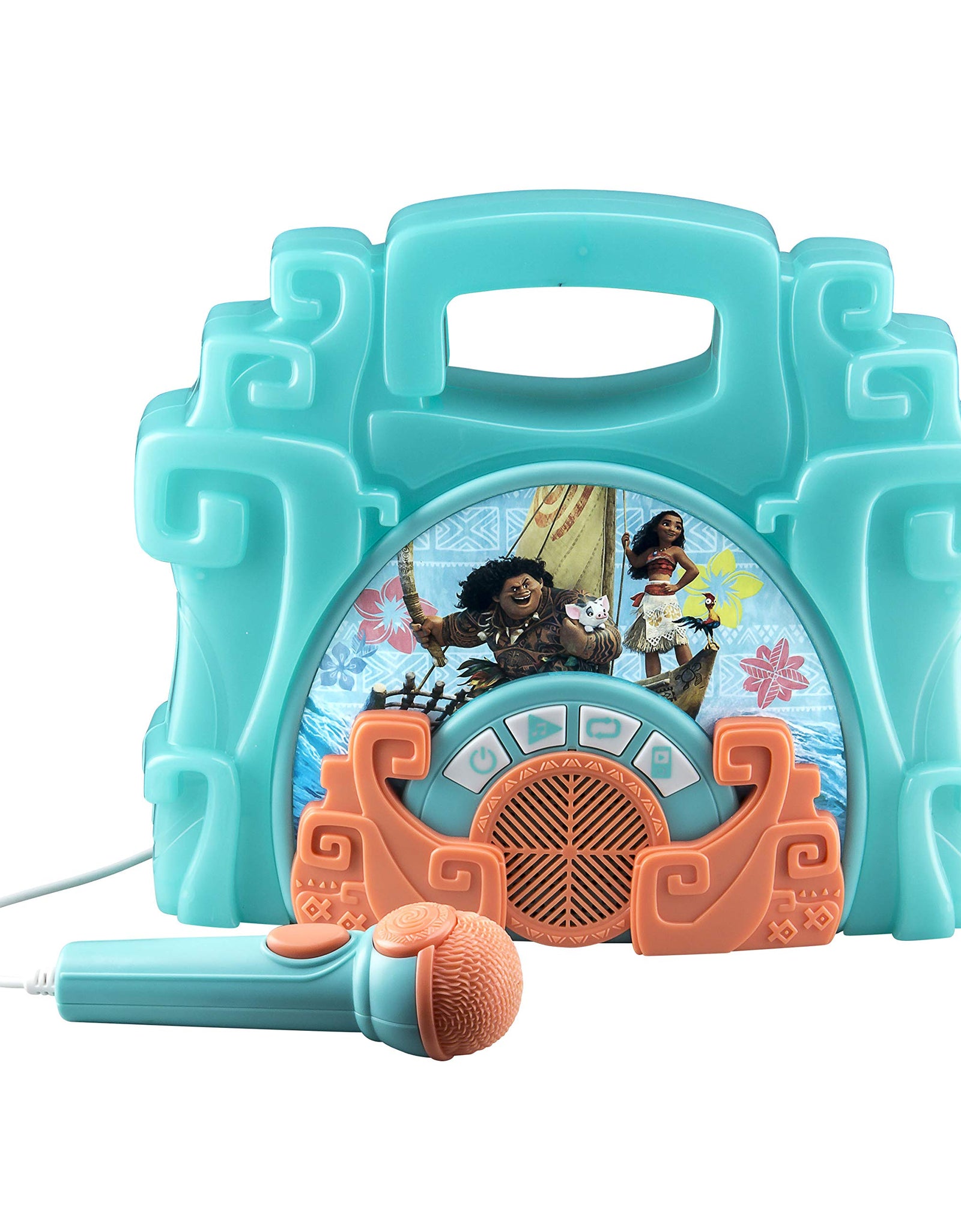 eKids Moana Sing Along Boom box Speaker with Microphone For Fans of Moana Toys, Kids Karaoke Machine with Built in Music and Flashing Lights , Montana