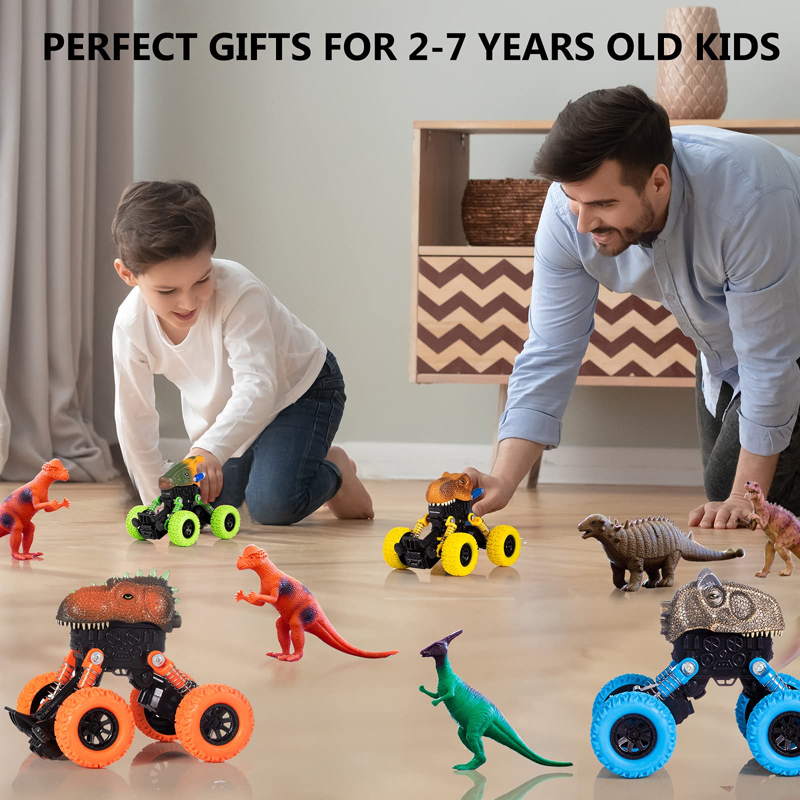 Dinosaur Toys for Kids 3-5 Boys Toddler Toys Monster Trucks Dino Toy Pull Back Cars, Christmas Birthday Gifts for Kids 2 3 4 5 6 Years Old Boys Girls