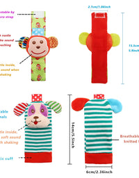 SSK Soft Baby Wrist Rattle Foot Finder Socks Set,Cotton and Plush Stuffed Infant Toys,Birthday Holiday Birth Present for Newborn Boy Girl 0/3/4/6/7/8/9/12/18 Months Kids Toddler,4 Cute Animals
