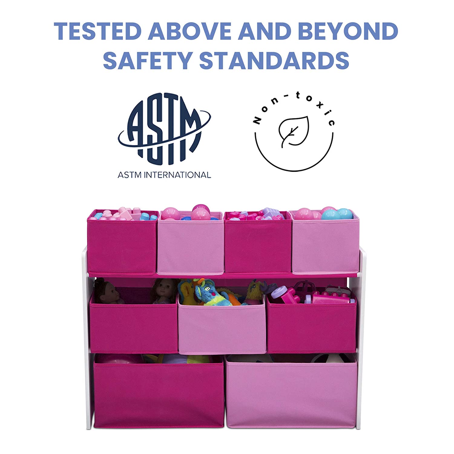 Delta Children Deluxe Multi-Bin Toy Organizer with Storage Bins, White/Pink Bins