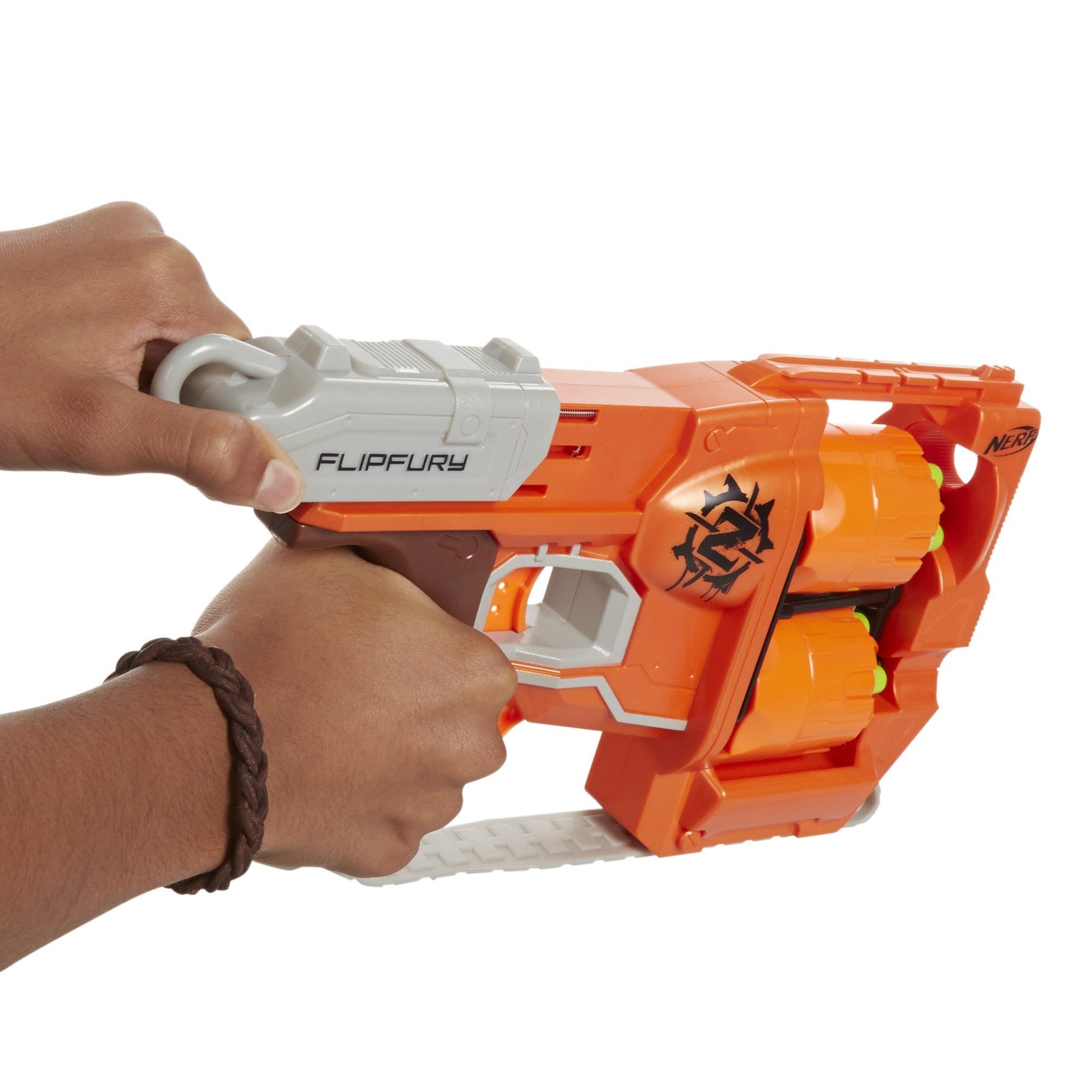 NERF Zombie Strike FlipFury Blaster -- 2 Flipping 6-Dart Drums -- Fire 6 Darts, Flip, Fire 6 More -- 12 Zombie Strike Elite Darts