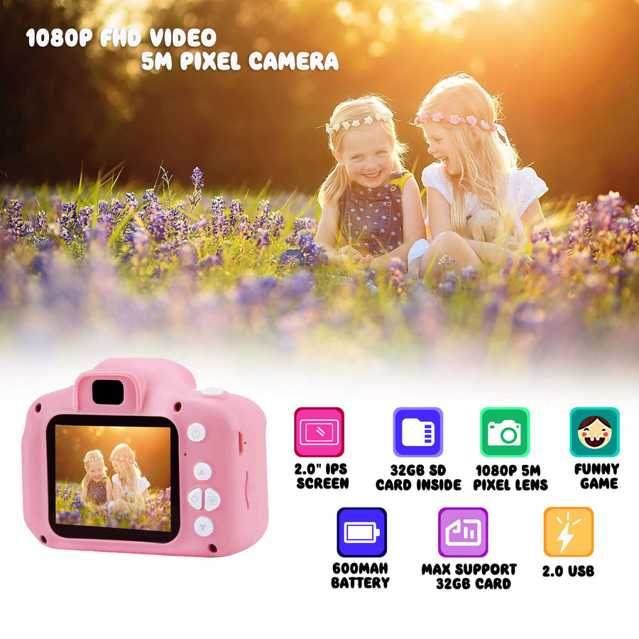 ASIUR Digital Camera for Kids, 1080P FHD Kid Digital Video Camera Children Camera with 32GB SD Card for 3-10 Years Girls
