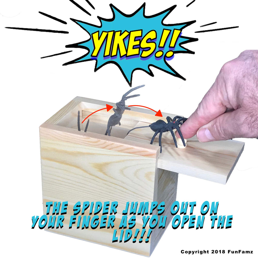FunFamz The Original Spider Prank Box- Funny Wooden Box Toy Prank, Hilarious Christmas Money Gift Box Surprise Toy and Gag Gift Practical Joke Bromas Kit