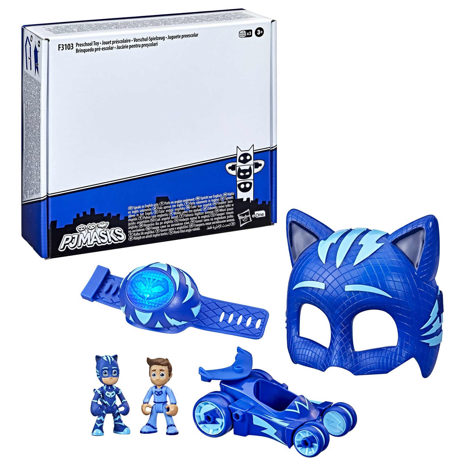 PJ-Masks Catboy Power Pack Preschool Toy Set with 2 PJ-Masks-Action-Figures, Vehicle, Wristband, and-Costume-Mask for Kids Ages 3 and Up