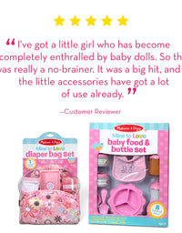 Melissa & Doug Doll Feeding and Changing Accessories - Bib, Bag, Diaper, Wipes, Utensils, Bottles
