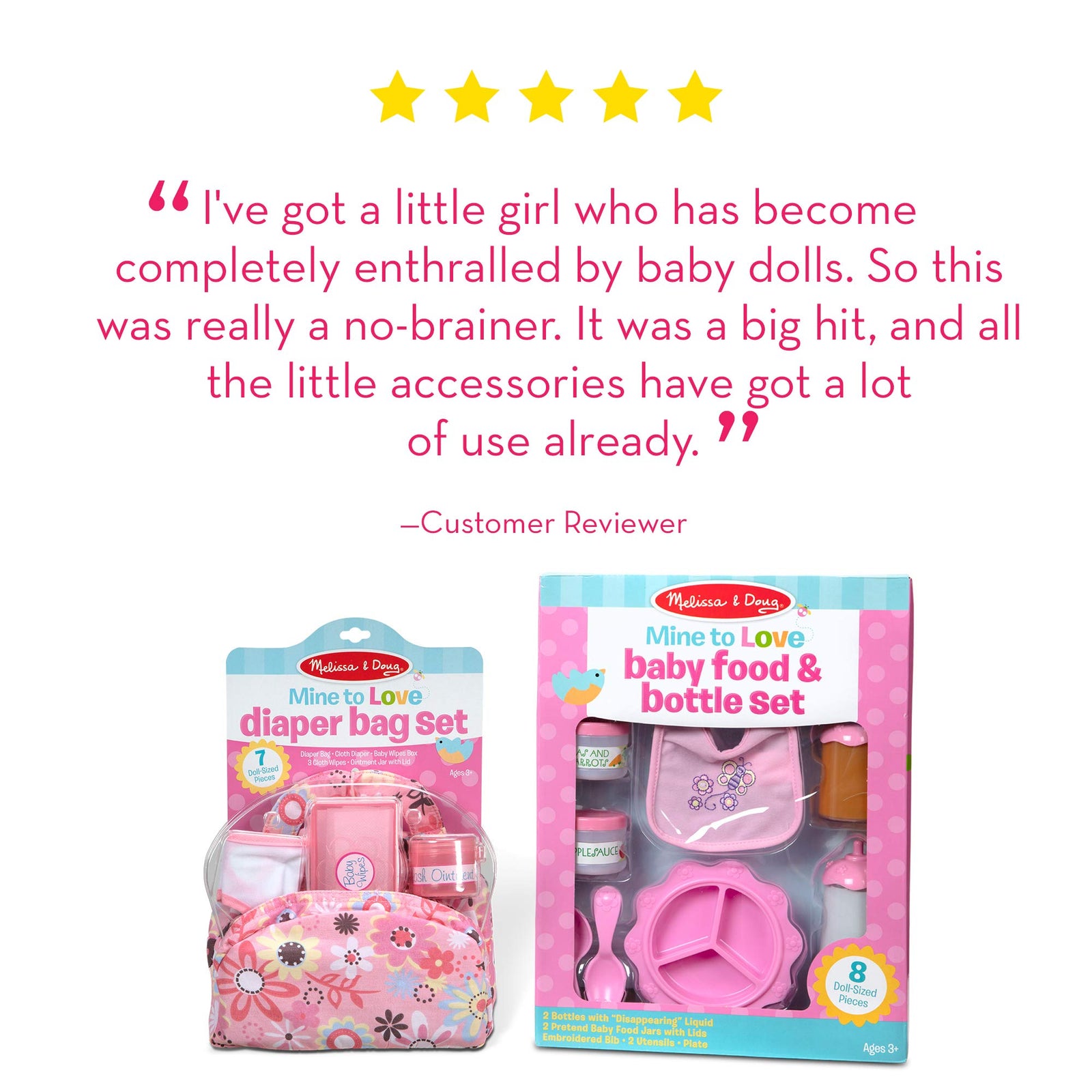 Melissa & Doug Doll Feeding and Changing Accessories - Bib, Bag, Diaper, Wipes, Utensils, Bottles