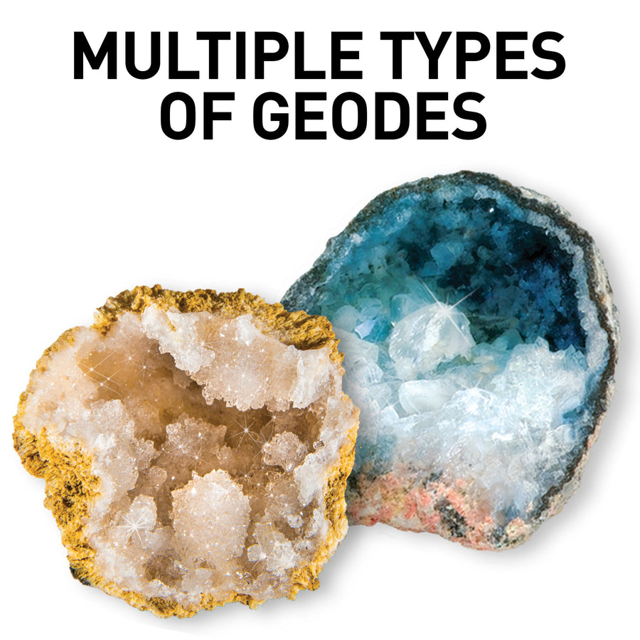 NATIONAL GEOGRAPHIC Break Open 10 Premium Geodes – Includes Goggles, Detailed Learning Guide & 2 Display Stands - Great STEM Science Gift for Mineralogy & Geology Enthusiasts of Any Age