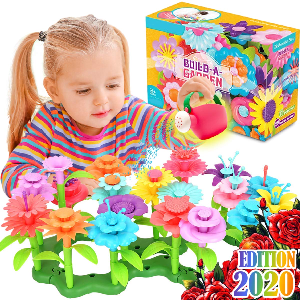 FUNZBO Flower Garden Building Toys for Girls - STEM Toy Gardening Pretend Gift for Kids - Stacking Game for Toddlers playset - Educational Activity for Preschool Children Age 3 4 5 6 7 Year Old Boys