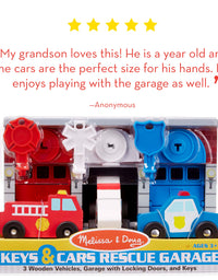 Melissa & Doug Toy Keys and Cars Wooden Rescue Vehicles and Garage (7 pcs) Red

