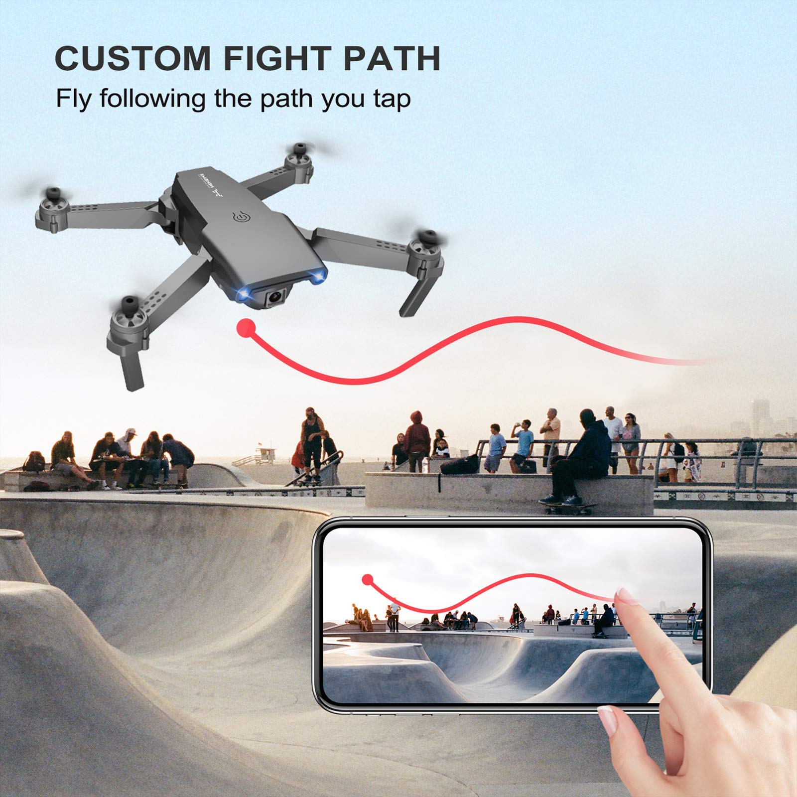 NEHEME NH525 Foldable Drones with 720P HD Camera for Adults, RC Quadcopter WiFi FPV Live Video, Altitude Hold, Headless Mode, One Key Take Off for Kids or Beginners with 2 Batteries
