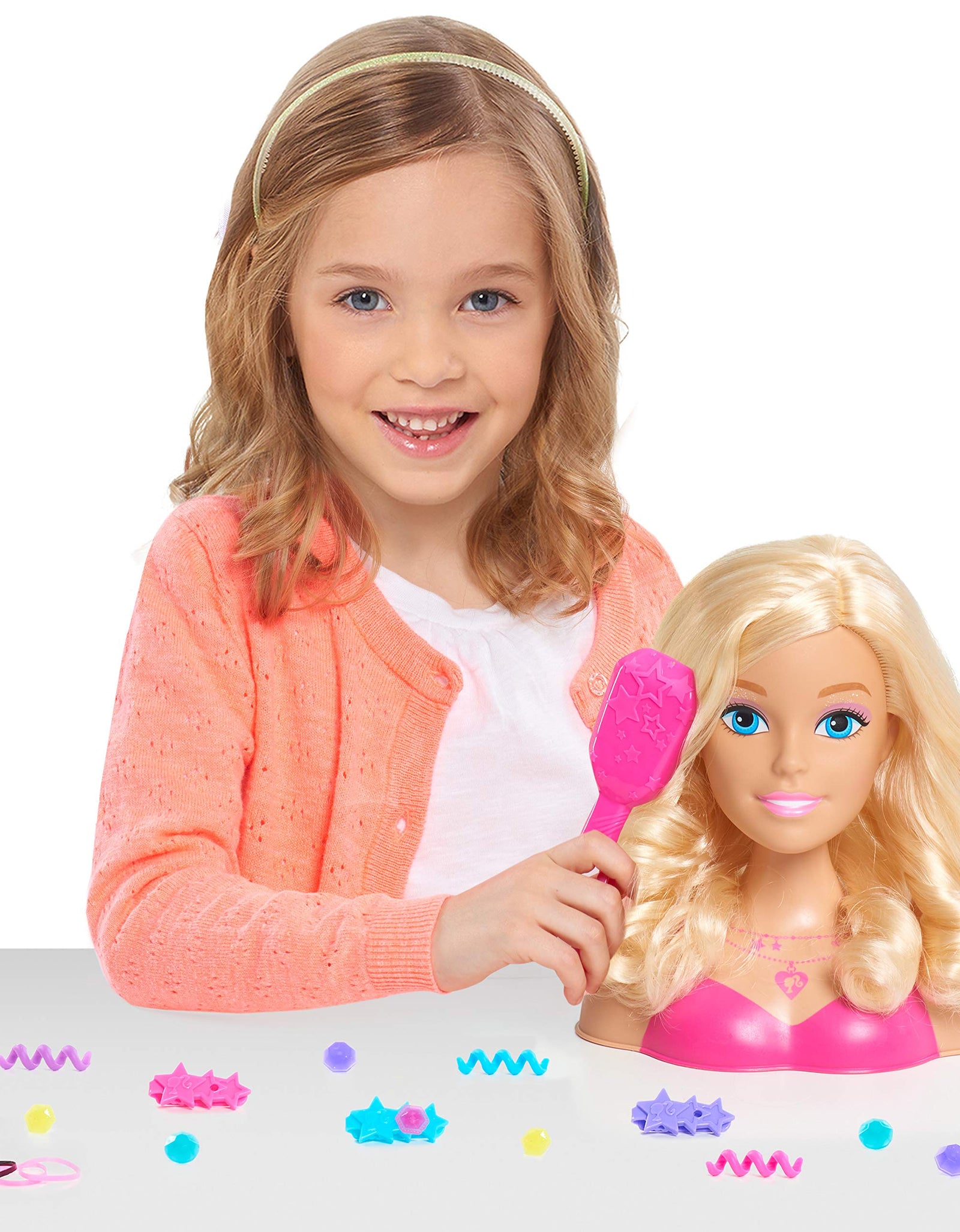 Barbie Fashionistas 8-Inch Styling Head, Blonde, 20 Pieces Include Styling Accessories, Hair Styling for Kids, by Just Play