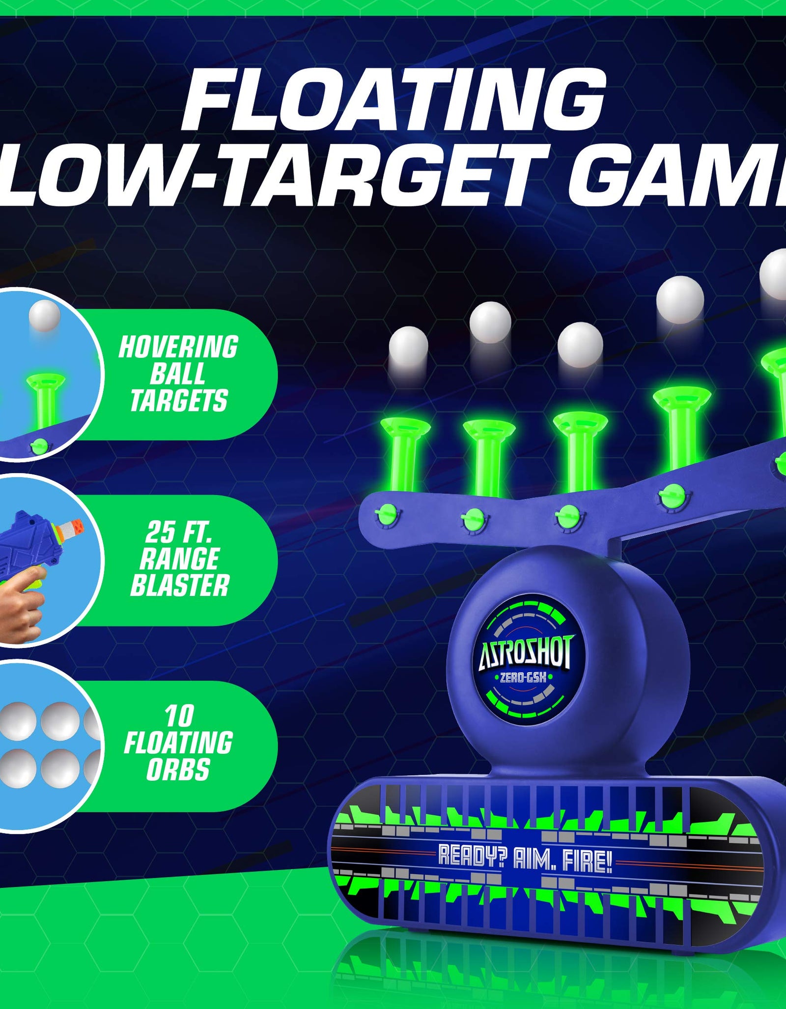 USA Toyz AstroShot Zero GSX Shooting Games for Kids - Nerf Compatible Glow in The Dark Floating Ball Targets for Shooting with Foam Blaster Toy Gun, 10 Floating Ball Targets, and 5 Flip Targets