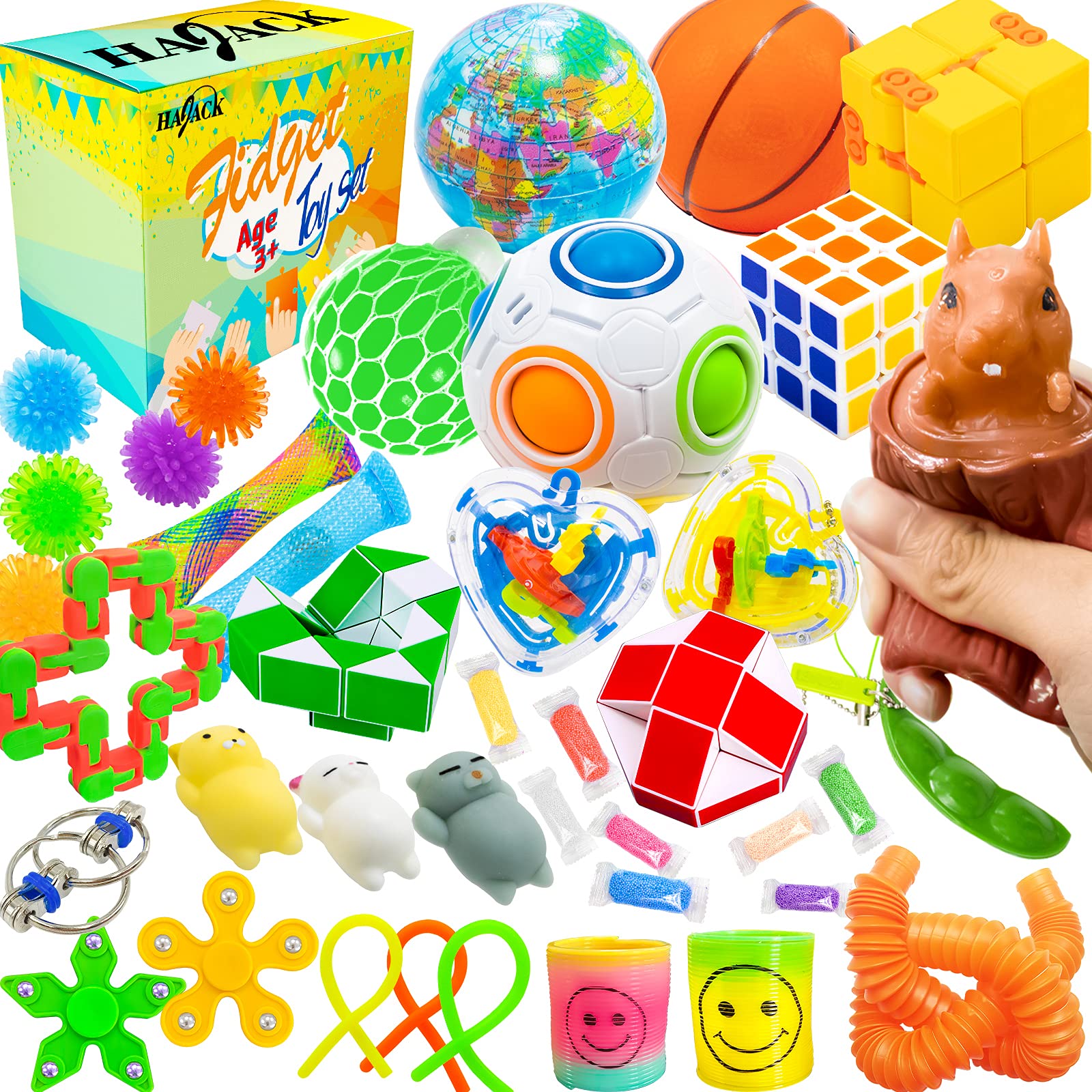HAJACK Fidget Toys Packs, 40 PCS Sensory Toys Set for Autistic Children & ADHD & Adults & ADD & OCD to Relief Stress Gift with Marble Mesh & Fidget Squirrel Toy for Birthday & Classroom Reward