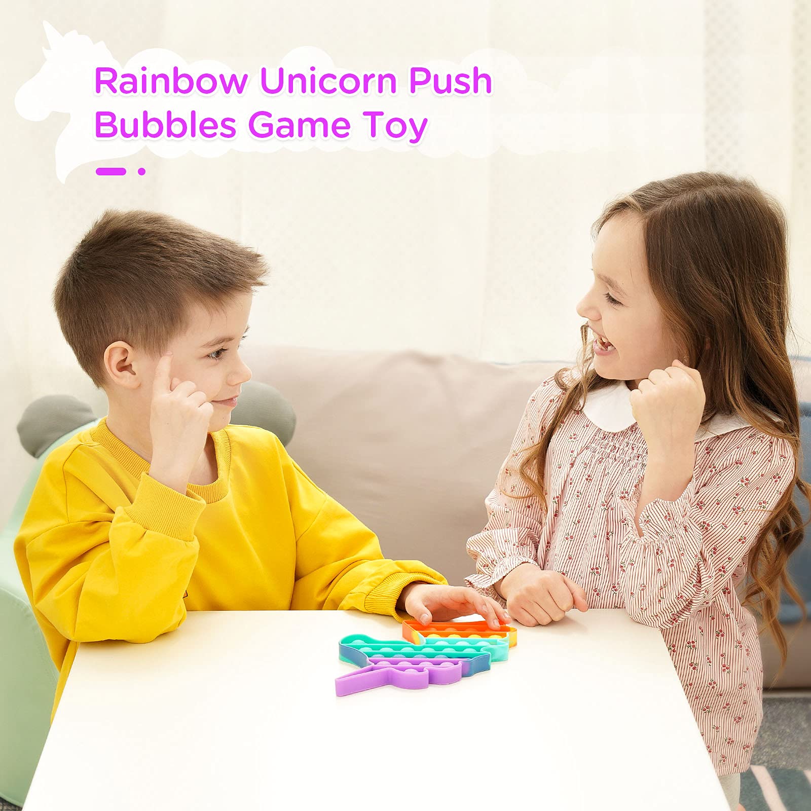 HiUnicorn Rainbow Fidget Toy with Pop Sound, Unicorn Push Bubble Poppers Games Toy Educational School Crafts Gift for Kids, Autism Stress Sensory Toy Reliever(1 Pack Rainbow Unicorn)