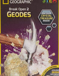 NATIONAL GEOGRAPHIC Break Open 10 Premium Geodes – Includes Goggles, Detailed Learning Guide & 2 Display Stands - Great STEM Science Gift for Mineralogy & Geology Enthusiasts of Any Age
