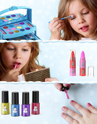 PERRYHOME Kids Makeup Kit for Girl 35 Pcs Pretend Play Makeup Set, Washable Makeup Kit Real Cosmetic Toy Beauty Set with Box, Safe & Non-Toxic Frozen Makeup Set for 5-12 Years Old Kids Birthday Gift
