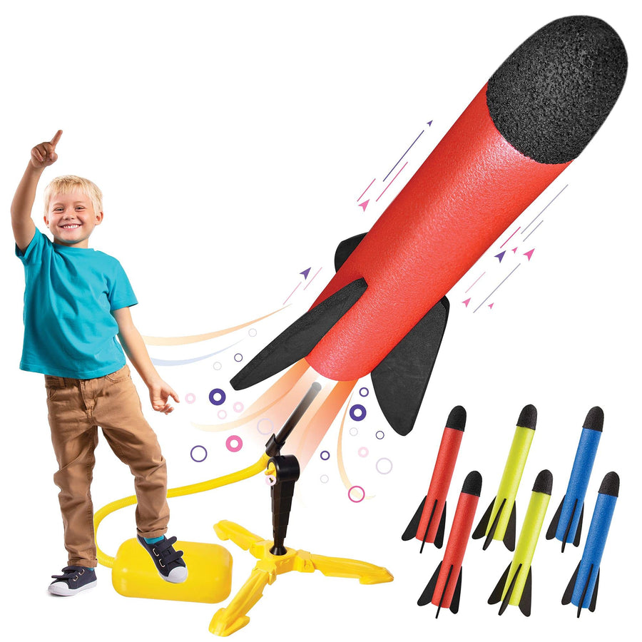 Toy Rocket Launcher for kids – Shoots Up to 100 Feet – 8 Colorful Foam Rockets and Sturdy Launcher Stand With Foot Launch Pad - Fun Outdoor Toy for Kids - Gift Toys for Boys and Girls Age 3+ Years Old